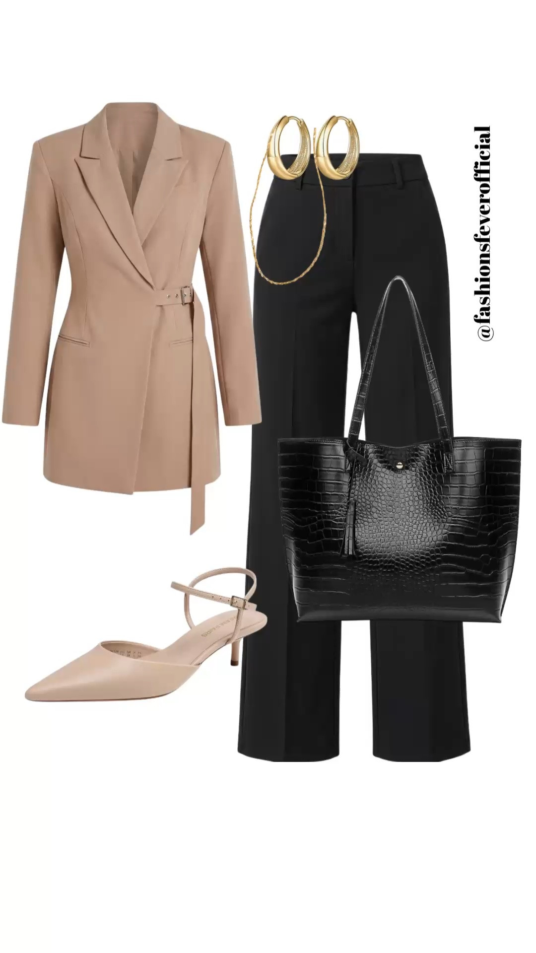 Business Casual Workwear
Elevate your professional rotation with this sophisticated quiet luxury ensemble that seamlessly blends structure with style. The centerpiece is a stunning belted camel blazer that cinches the waist for a tailored silhouette, perfectly paired with high-waisted black wide-leg trousers for a timeless, elongated look. To complete the "elevated casual" office aesthetic, add a pair of sleek pointed-toe pumps in a matching nude shade and a textured croc-effect tote for a touch of modern dimension. Finished with classic gold hoops, this outfit is the ultimate capsule wardrobe inspiration for a polished, confident workday.

#LTKsummer #LTKstyletip #LTKworkwear