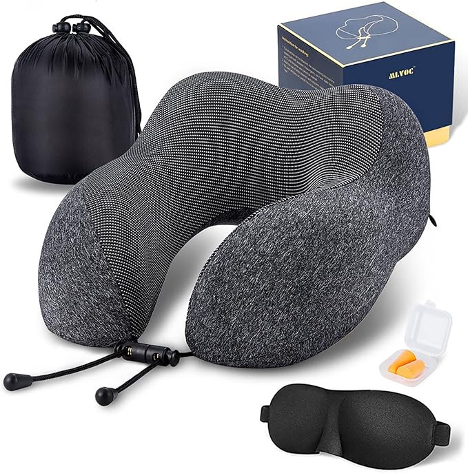 MLVOC Travel Pillow 100% Pure Memory Foam Neck Pillow, Comfortable & Breathable Cover, Machine Wa... | Amazon (US)