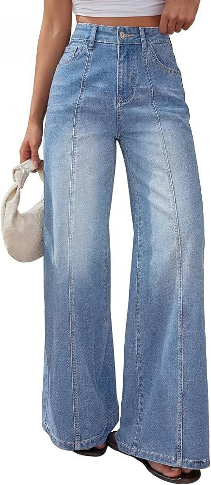 Trendy Queen Women's Wide Leg Baggy Jeans High Waisted Denim Pants Front Seam | Amazon (US)
