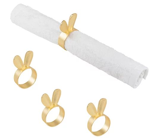 Gold Bunny Ears Napkin Ring, Set of 4 by Valerie | QVC