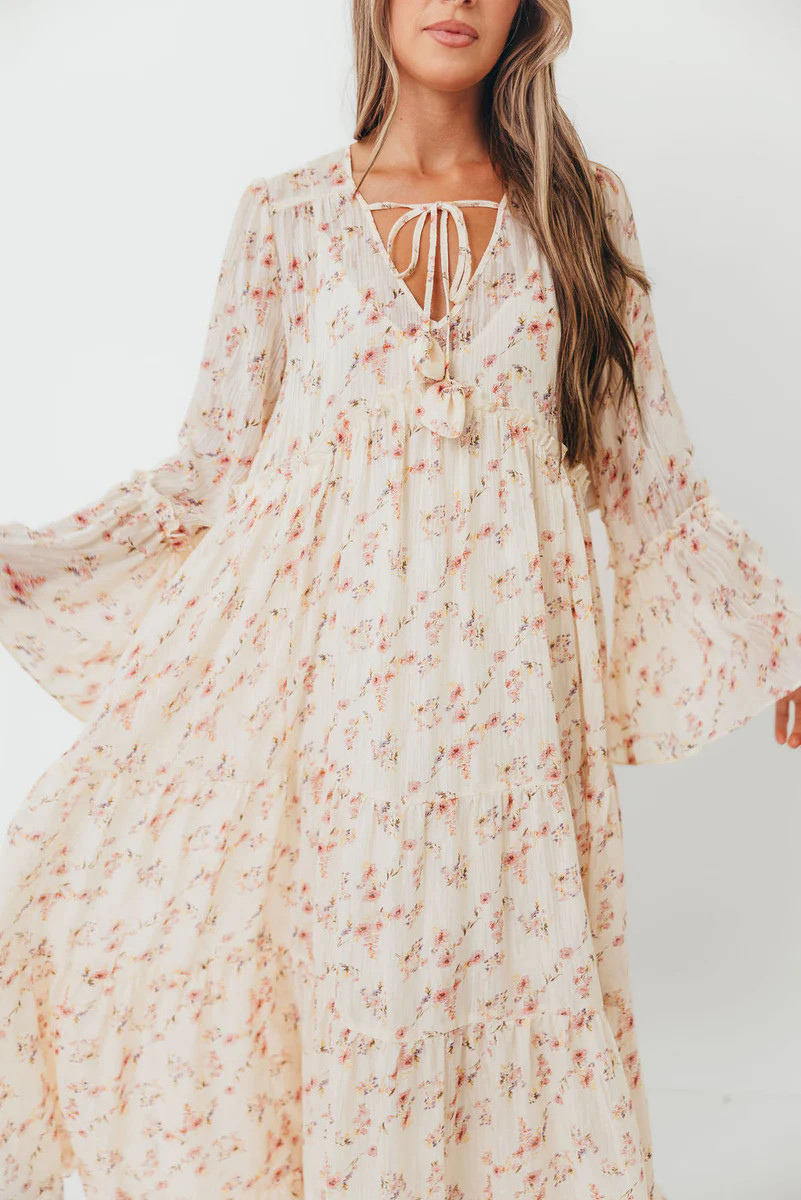 Lisa Woven Floral V-Neck Maxi Dress with Detachable Liner in Cream Mul | Worth Collective