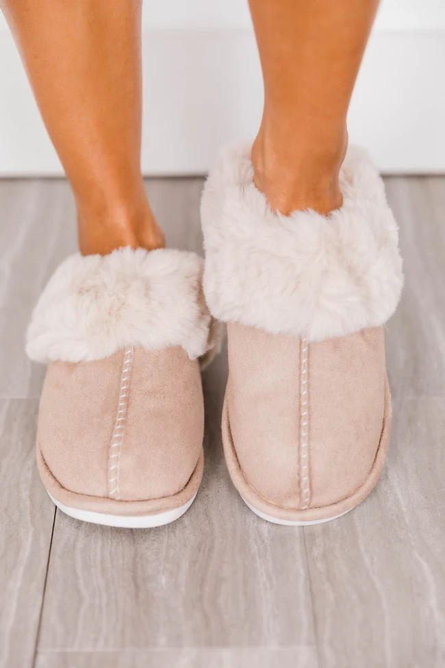 I'm Walking On Air Taupe Slippers | Pink Lily