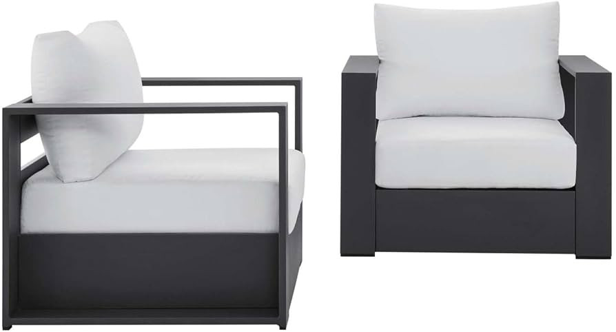 Modway Tahoe Outdoor Patio Powder-Coated Aluminum 2-Piece Armchair Set, Gray White | Amazon (US)