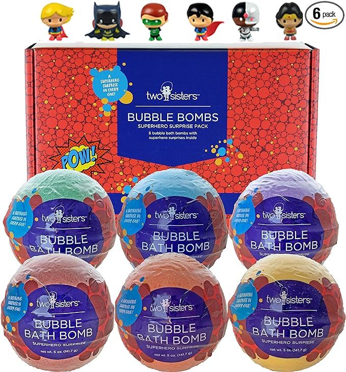 Superhero Bubble Bath Bombs for Kids with Surprise Toys Inside by Two Sisters Spa. 6 Large 99% Na... | Amazon (US)