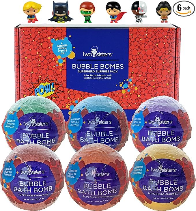 Superhero Bubble Bath Bombs for Kids with Surprise Toys Inside by Two Sisters Spa. 6 Large 99% Na... | Amazon (US)
