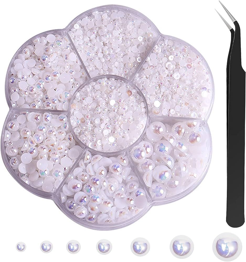5800Pcs Half Pearls for Crafts, Nail Pearls for Nails Art 7 Size Flatback Pearls Nail Charms 2/3/... | Amazon (US)