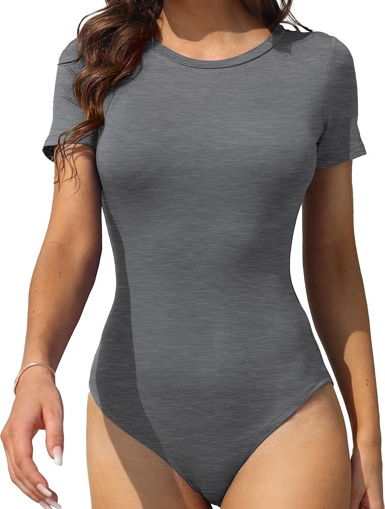 LAOLASI Women's Crew Neck Round Neck Short Sleeves Slim Fit Casual Basic Extender Bodysuit Daily ... | Amazon (US)