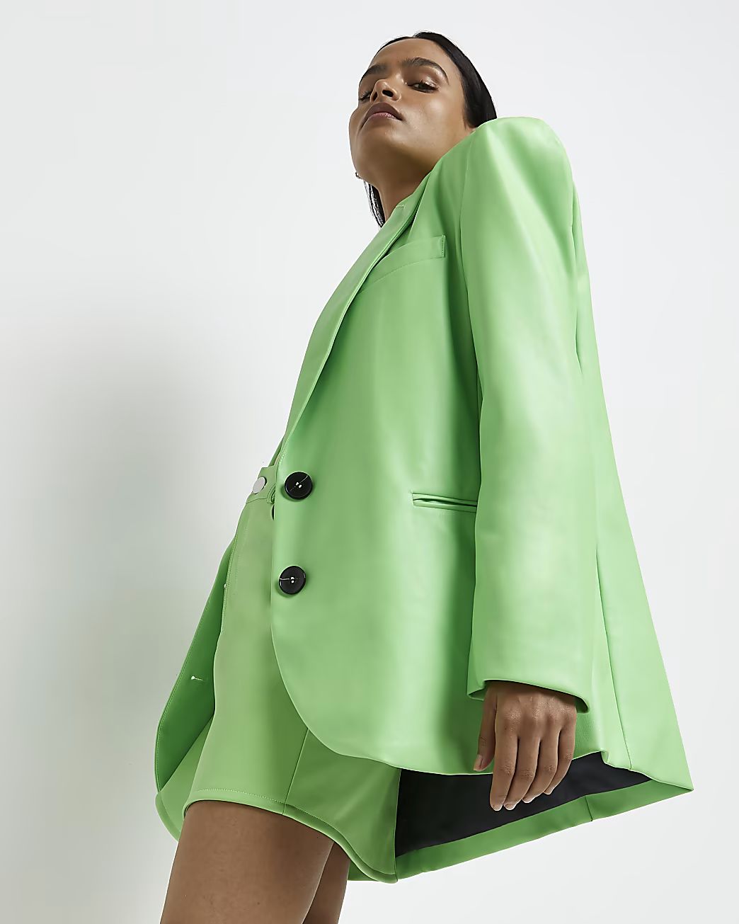 Green faux leather oversized blazer | River Island (UK & IE)