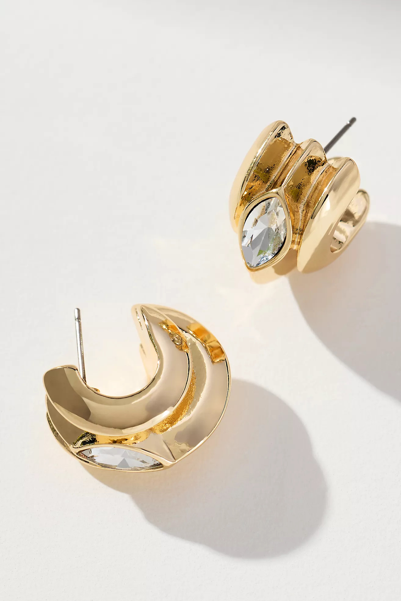 Center Crystal Ribbed Huggie Earrings | Anthropologie (US)