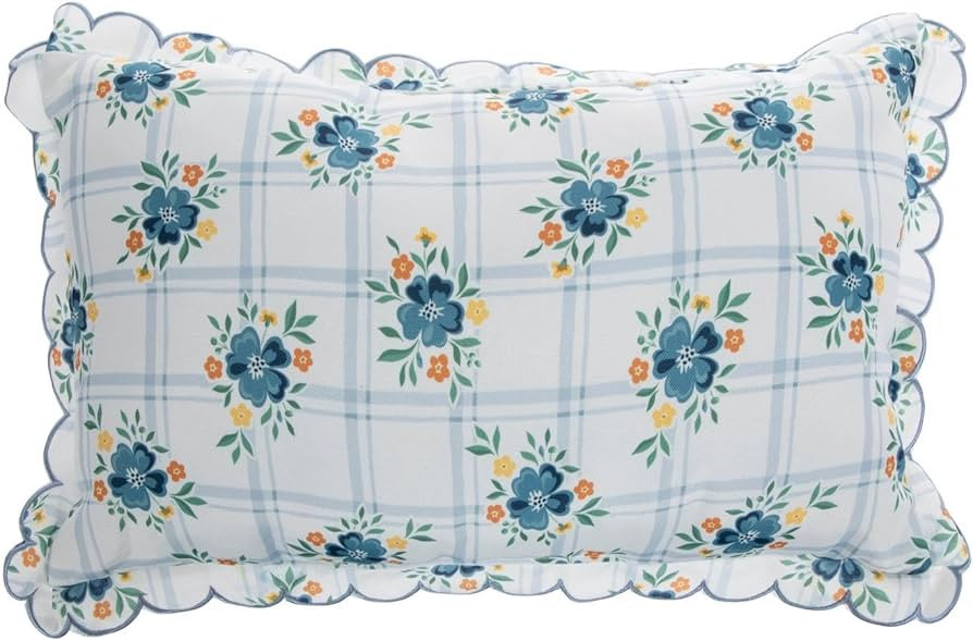 Hobby Lobby Floral Windowpane Scalloped Throw Pillow, Rectangle, Spring Home Decor White Blue Gre... | Amazon (US)