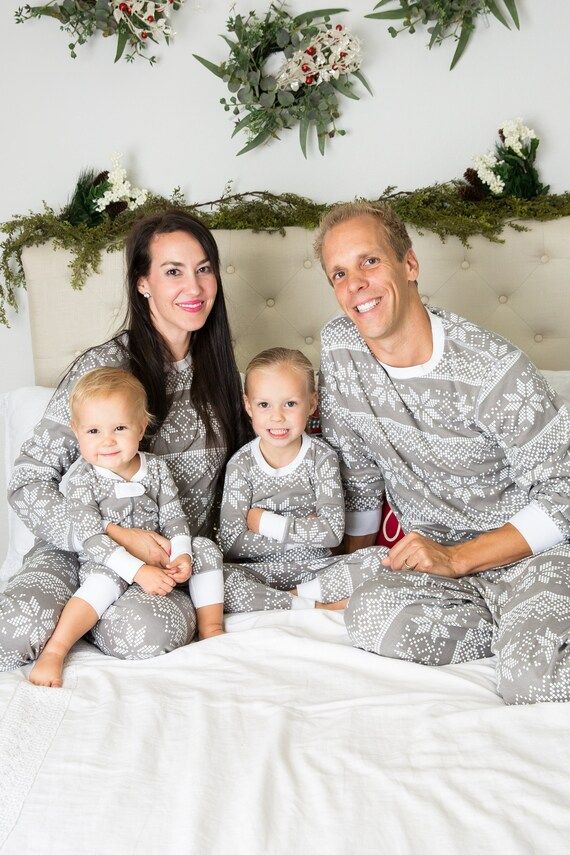 Holiday Family Matching Pajamas Gray Snowflake | Matching set | Christmas Hanukkah PJs | Adult | ... | Etsy (US)