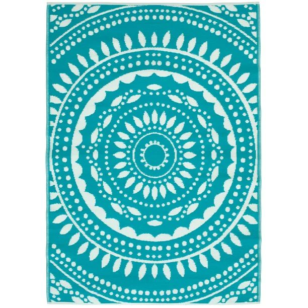 Mainstays 5'x7' Teal Blue Medallion Plastic Reversible Outdoor Rug - Walmart.com | Walmart (US)