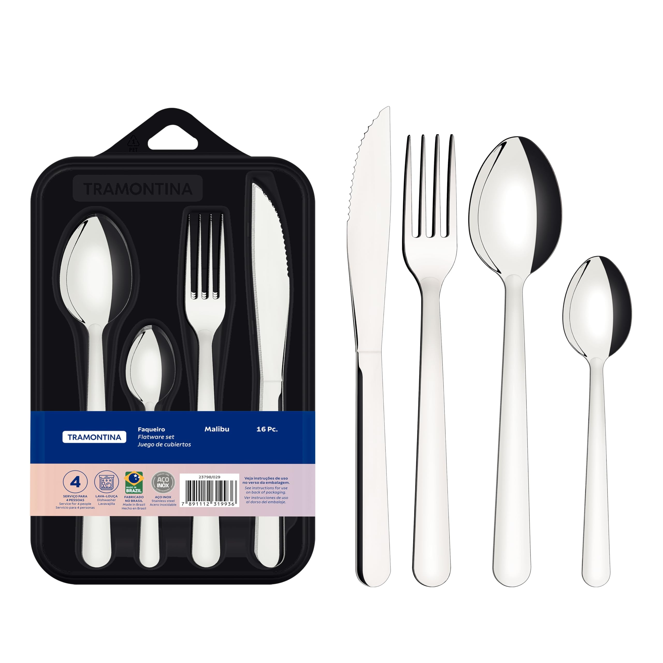 Faqueiro Tramontina Malibu em Aço Inox 16 Peças | Amazon (BR)