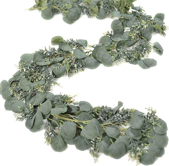 Artificial Eucalyptus Garland, Fake Vine, 6.5' Long Faux Eucalyptus Garland Greenery, Silver Doll... | Amazon (US)