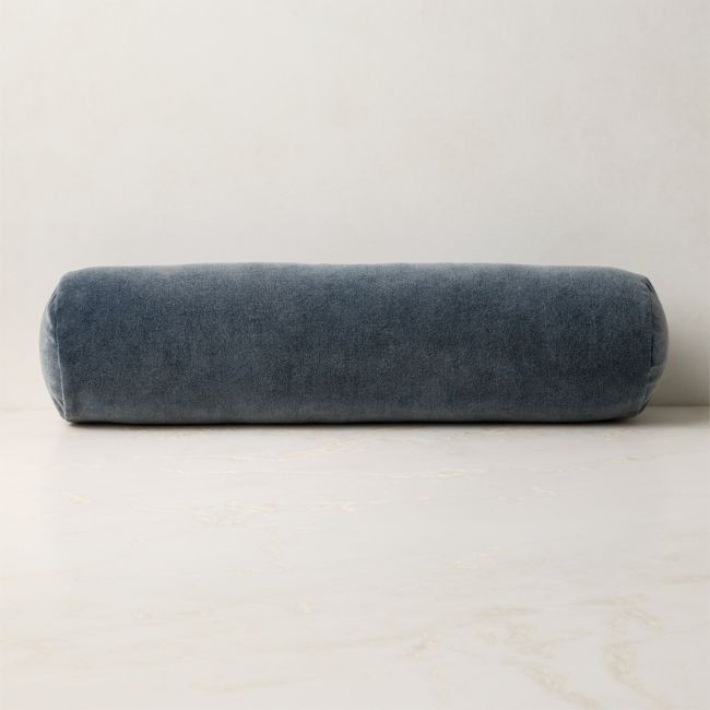 Encino Navy Blue Cotton Stonewashed Velvet Bolster Throw Pillow