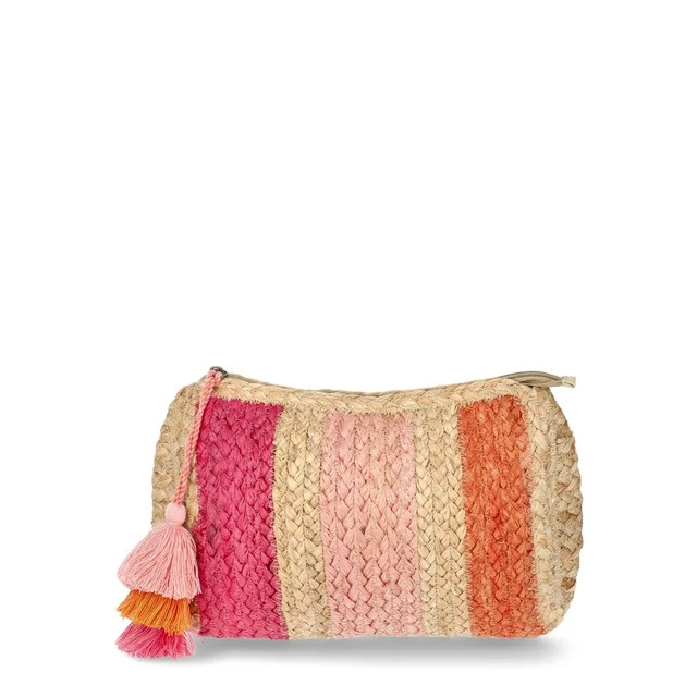 No Boundaries Jute Zipper Pouch, Pink, Women’s | Walmart (US)