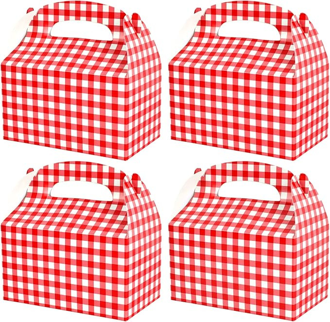 Red and White Gingham Treat Boxes - 24 Piece Candy Gable Boxes with Handles for Birthday Party, F... | Amazon (US)