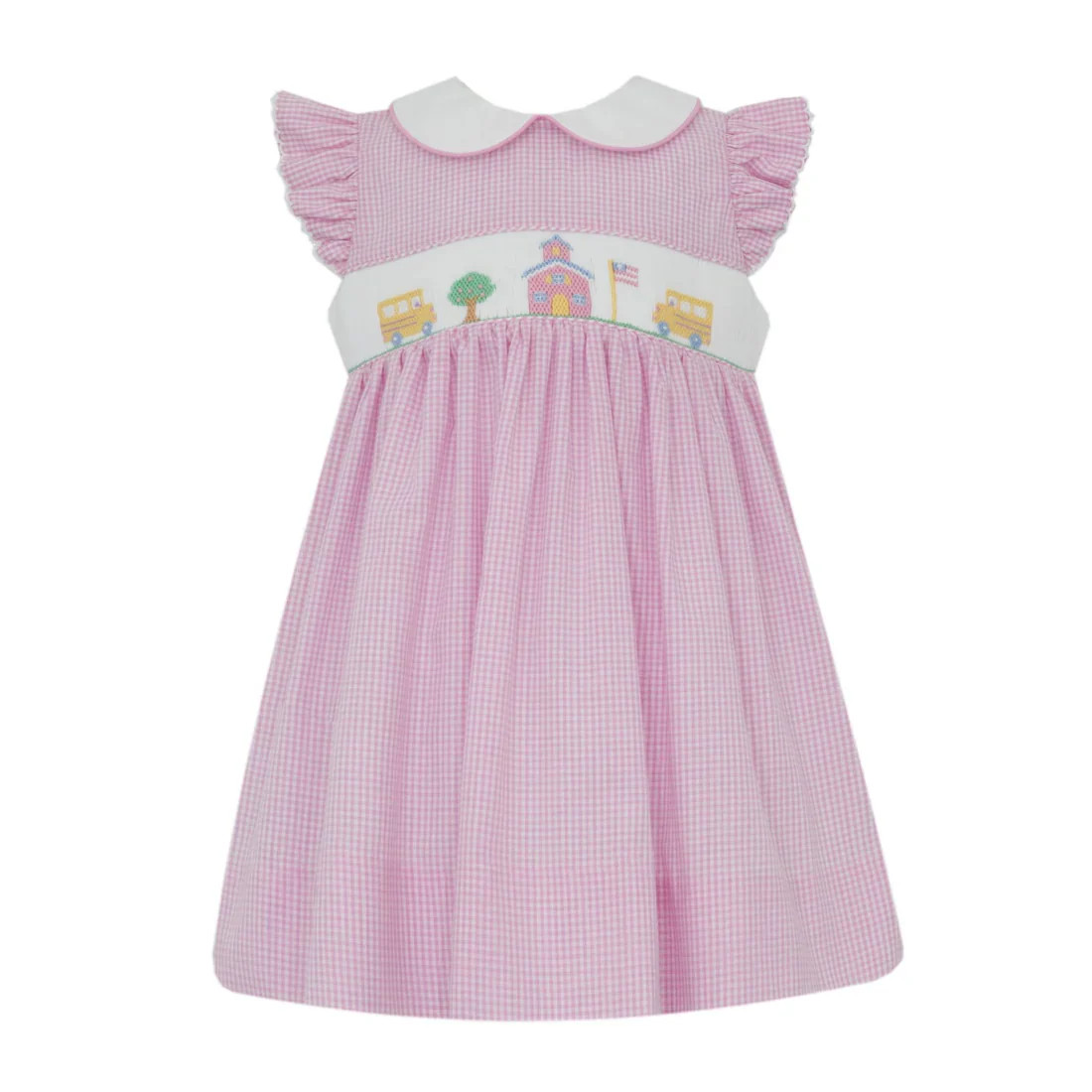 Petit Bebe Flutter-sleeve Collared Dress with Smocking - School House | Persnickety