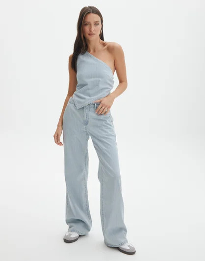 Low Rise Stripe Straight Leg Jean in Washed Stripe | Glassons | Glassons (Australia)