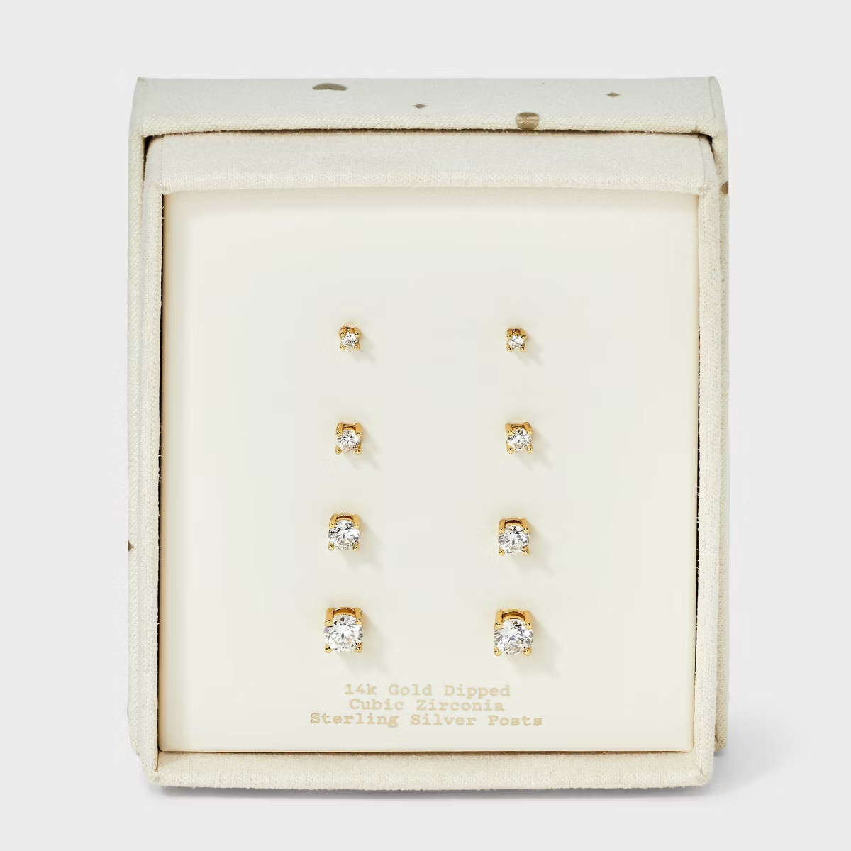 14K Gold Plated Cubic Zirconia Round Stud Earring Set 4pc - A New Day™ Gold | Target