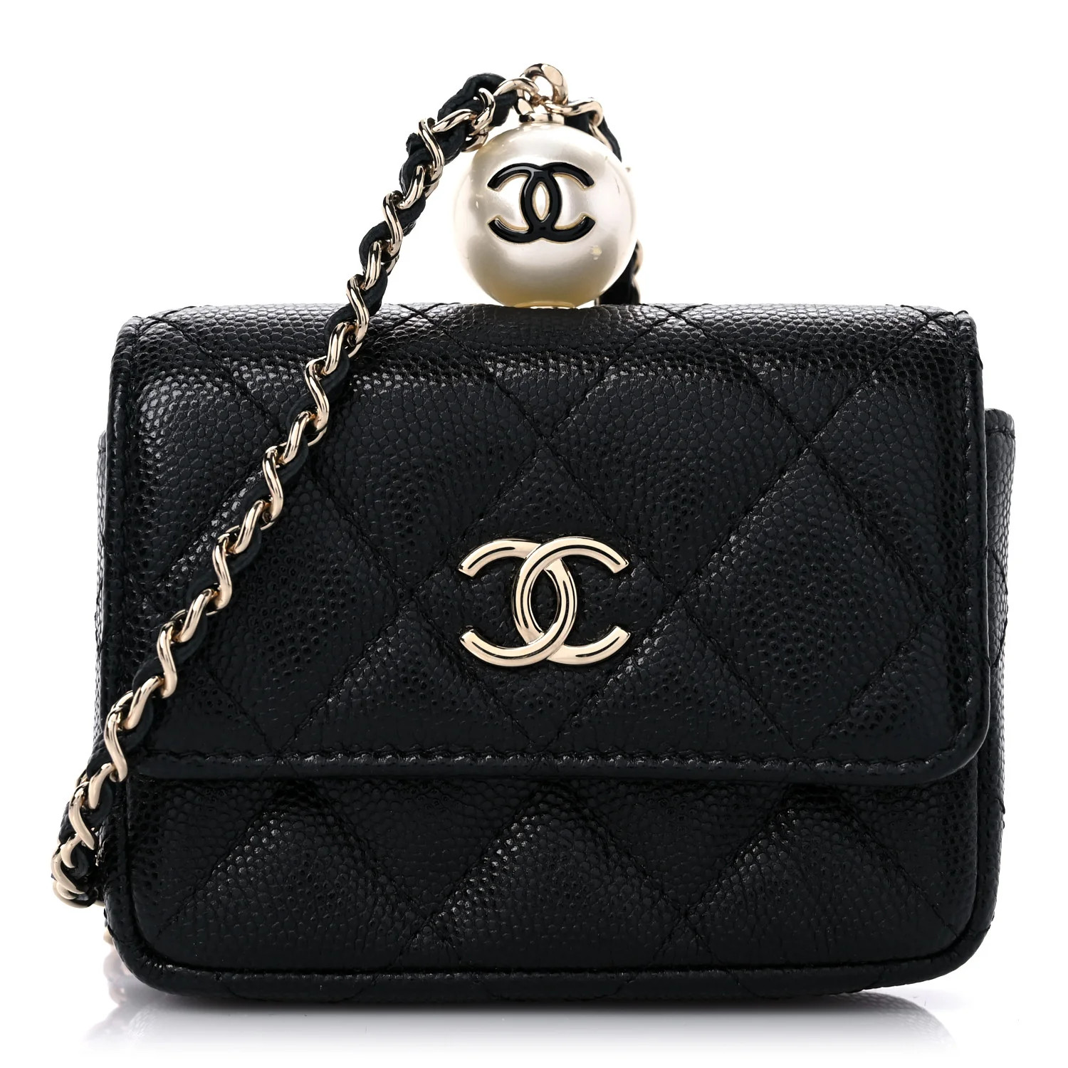 CHANEL Caviar Quilted Mini Pearl On Top Coin Purse With Chain Black | FASHIONPHILE (US)