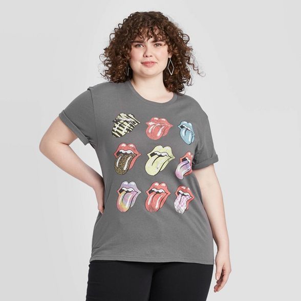 Women's Rolling Stones Multi Logo Short Sleeve Boyfriend Graphic T-Shirt - Gray | Target