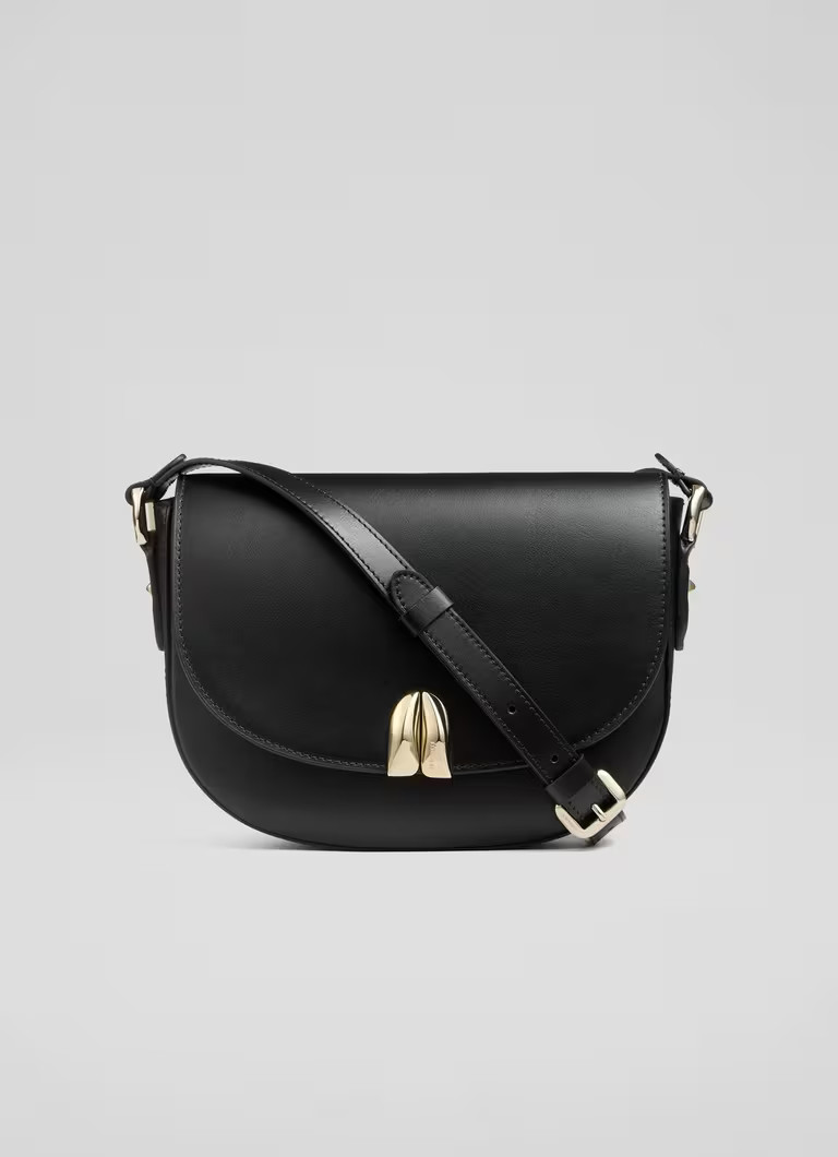 Jodie Black Smooth Leather Oloid Crossbody Bag | L.K. Bennett (UK)
