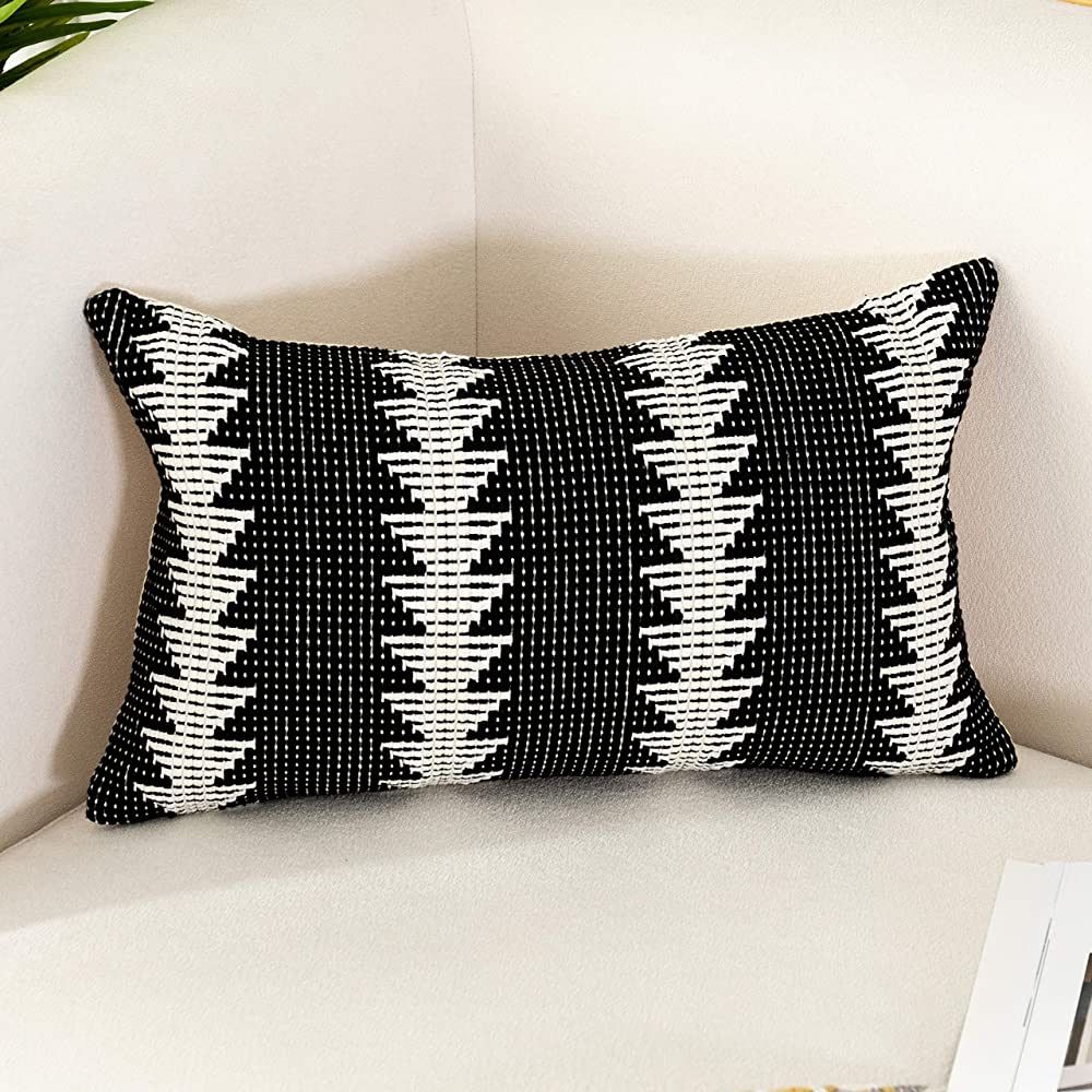 Sungea Farmhouse Black and White Lumbar Throw Pillow Cover, 12 x 20 Decorative Boho Pillowcase Sm... | Amazon (US)
