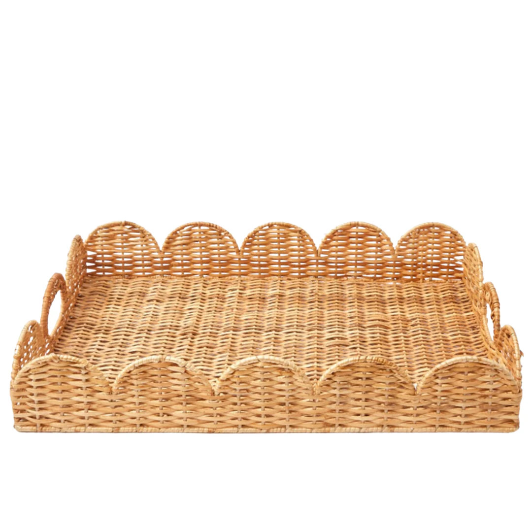 Natural Scalloped Wicker Tray | Sea Marie Designs