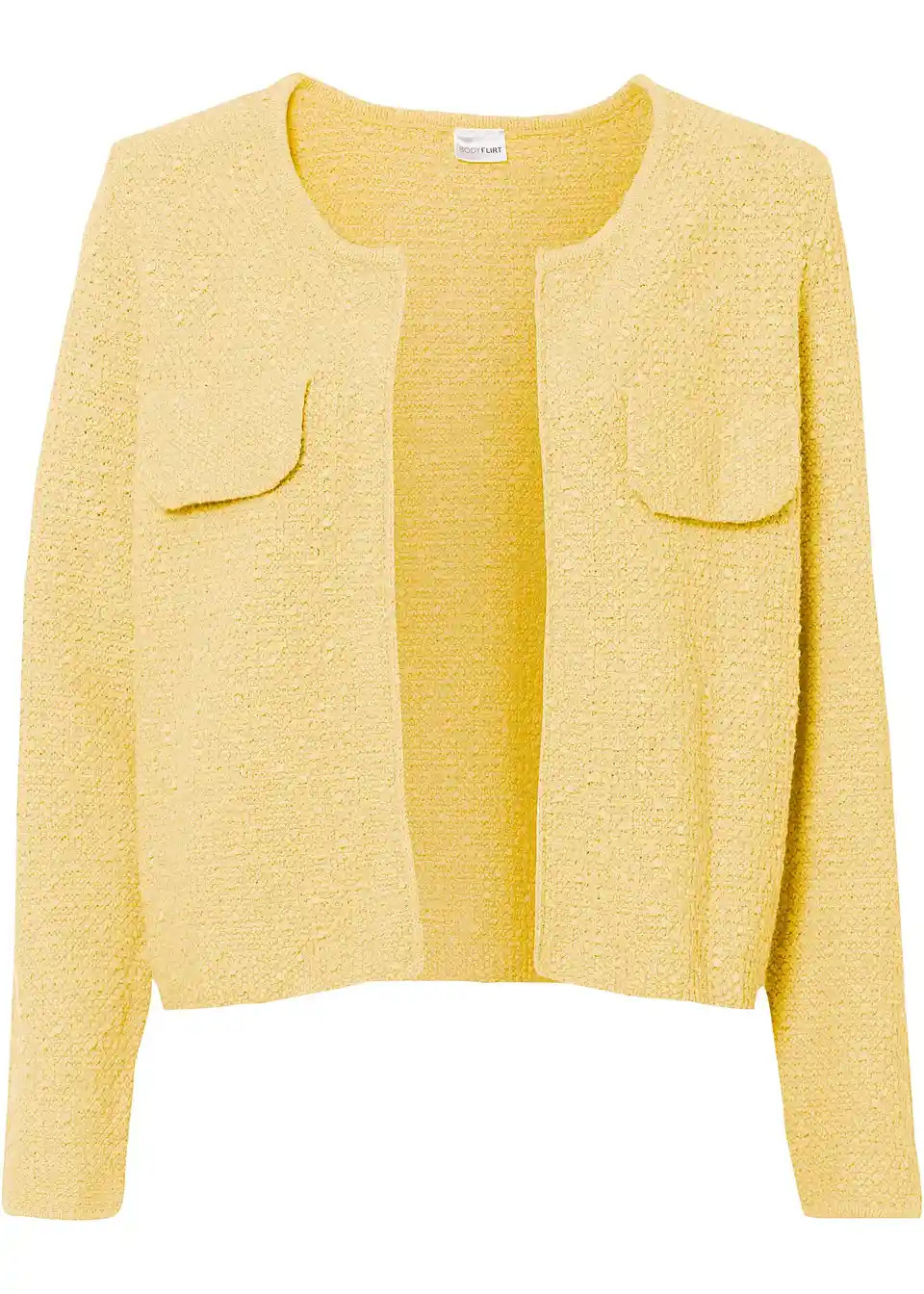 Stylische Kurz-Strickjacke aus Boucl\u00e9garn - gelb | bonprix | Bonprix DE
