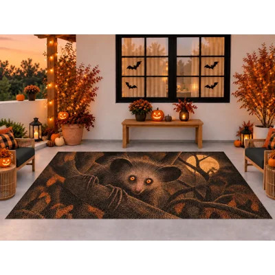 5' x 7' Outdoor Area Rug, Mouse Pumpkins Autumn Halloween Pattern, Waterproof PVC Coil Loop Carpet, Heavy Duty Quick Dry Mat for Porch Deck Balcony En | Wayfair North America