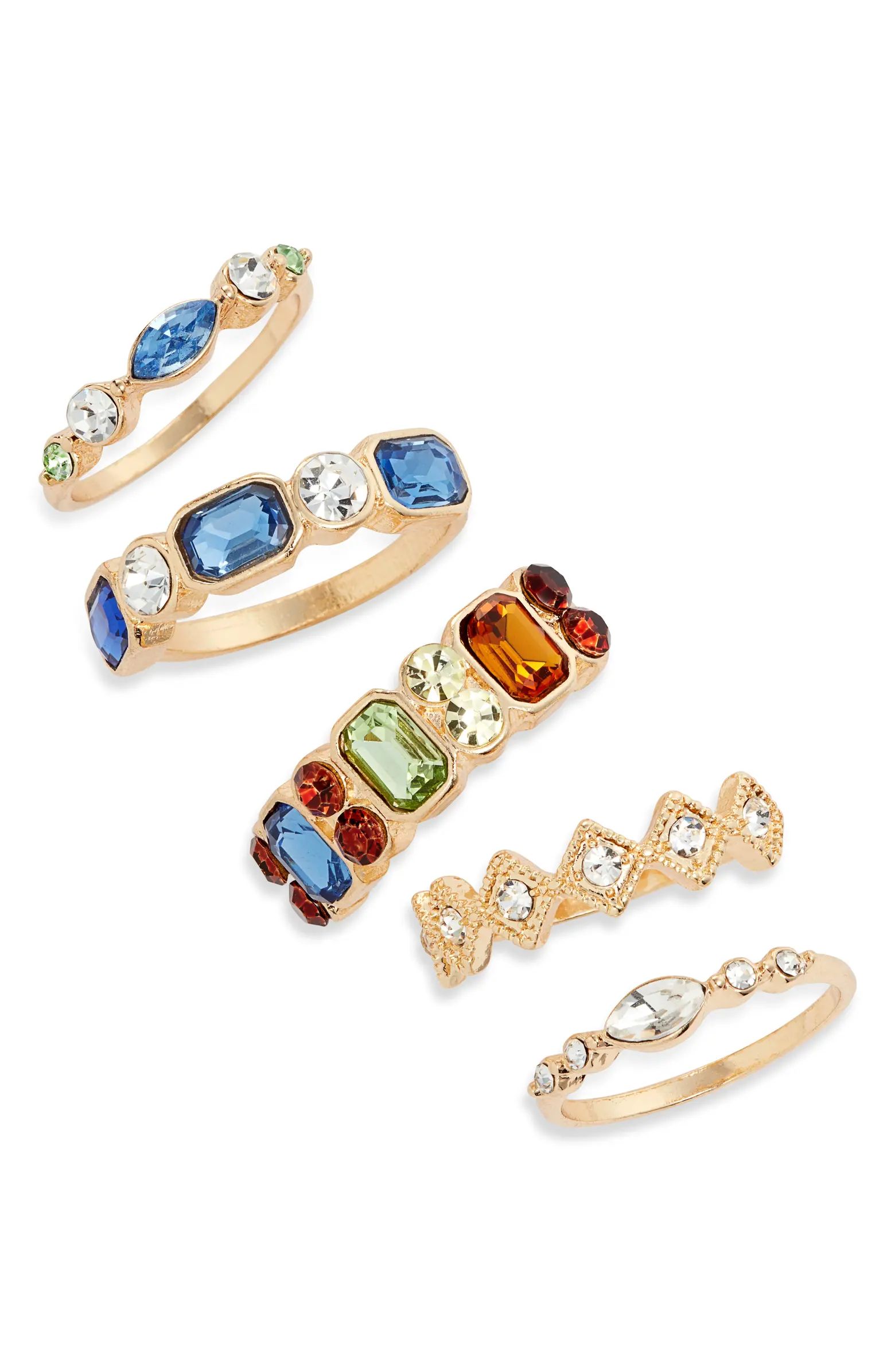 Set of 5 Colorful Crystal Rings | Nordstrom