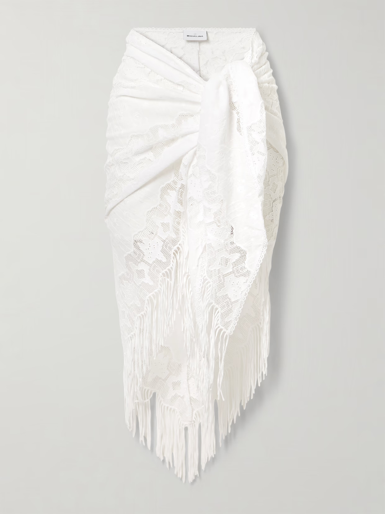 Miguelina - Julia Fringed Embroidered Cotton-voile And Lace Pareo - White | NET-A-PORTER (US)