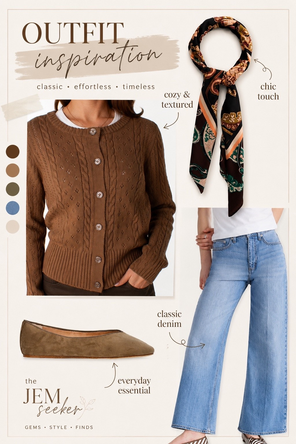 Fall outfit inspo 🤎🍂 Cozy cardigan + wide-leg denim + the cutest scarf and flats. Such an easy, put-together look for fall! ✨

#LTKStyle #FallOutfit #WalmartFinds #AffordableStyle #TheJEMSeeker