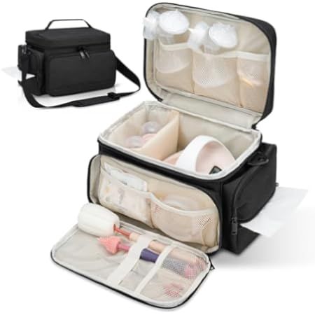 Luxja Wearable Breast Pump Bag (with a Waterproof Mat) Compatible with Momcozy and Elvie Breast Pump, Carrying Case for Wearable Breast Pump and Extra Parts (Patent Pending), Black | Amazon (US)