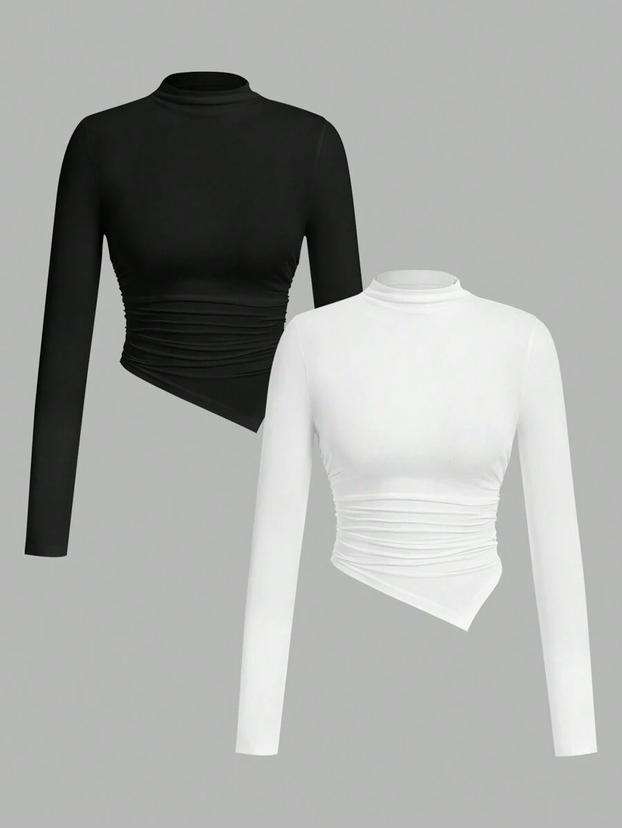 SHEIN SXY Plus Size Women's Fall & Winter,Spring&Fall Elegant Basic 2pcs/Set Asymmetrical Hem Moc... | SHEIN