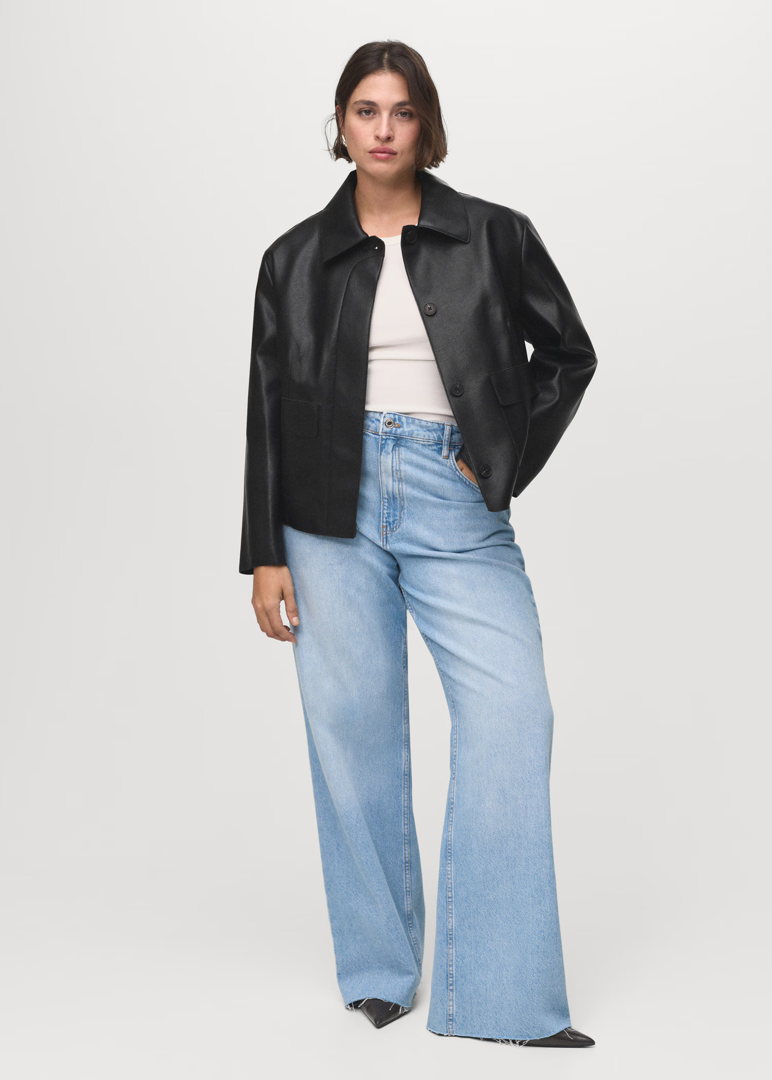 Leather-effect jacket with pockets - Women | MANGO USA | Mango (US/MX/AU)