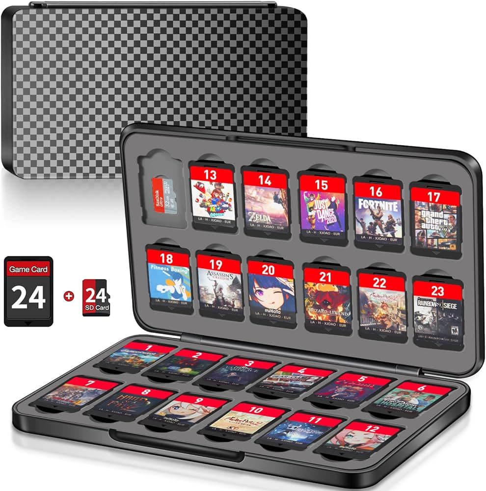 Switch Game Case Holder with 24 Cartridge Slots and 24 Micro SD Card Storage, Slim Portable Game ... | Amazon (US)