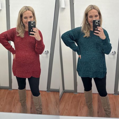 These $20 chenille sweaters from Walmart are amazing!! I’m wearing a size small in the maroon one and a size medium in the green one at 34+ weeks pregnant. They’re the perfect length for leggings, too!! 

Fall outfits, thanksgiving outfit, holiday outfits, Walmart style, bump friendly, boots 

#LTKbump #LTKHoliday #LTKSeasonal