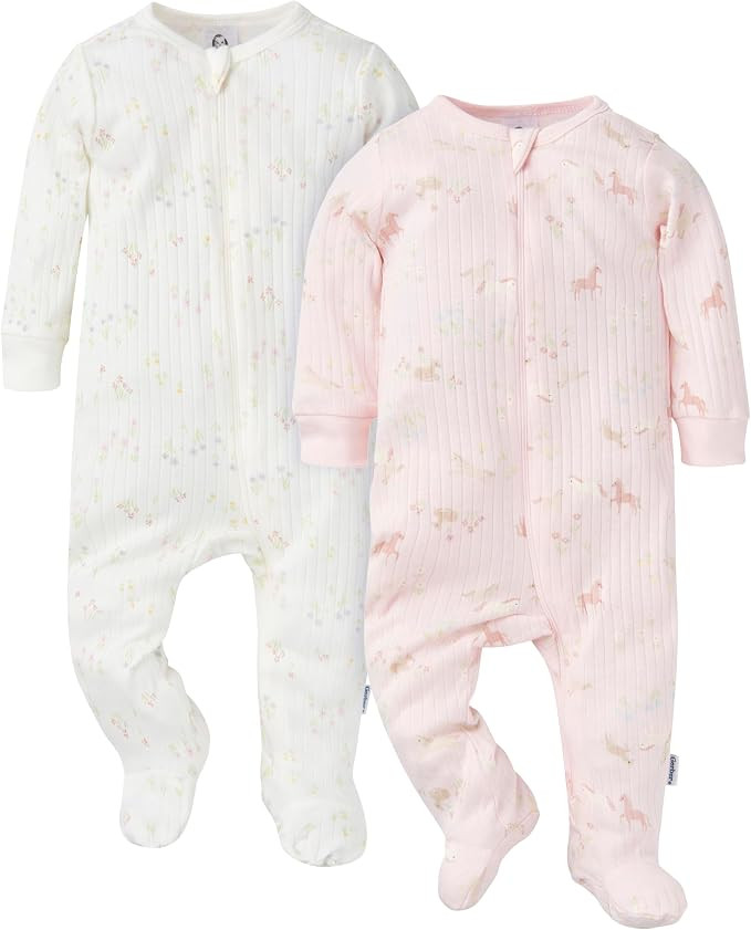 Gerber baby-girls Baby Unisex 2-pack 2-way Zip Textured Sleep 'N Play | Amazon (US)