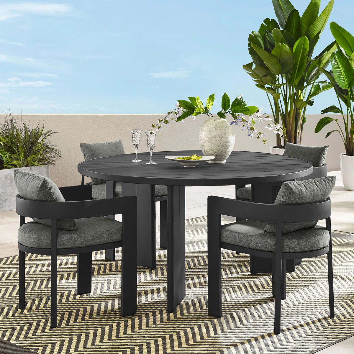 Tahoe 5-Piece Outdoor Patio Aluminum Dining Set In Gray White | Wayfair North America