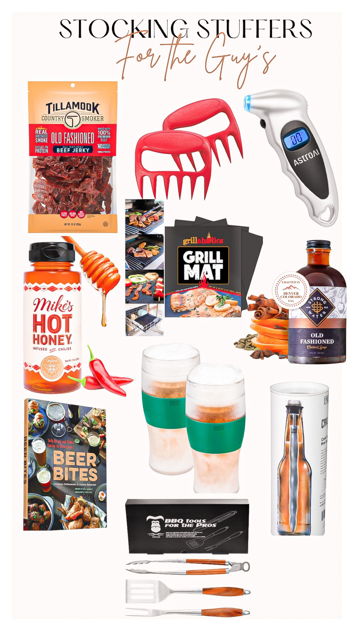 Stocking stuffers 
For men 🎁

Gifts for him, gift guide, stocking stuffers, Christmas party , beef jerky, meat claws, meat gauge, Mikes hot honey, grill mat, old fashioned mix, beer recipe book, cookbook, beer glasses, ice chiller, beer chiller, grill utensils 

#LTKmens #LTKHoliday #LTKGiftGuide