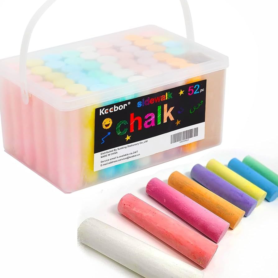 Washable Sidewalk Chalk, 52 Pcs 8 Colors Jumbo Chalks Bulk, Non-Toxic Chalk for Kids Adults, Pain... | Amazon (US)