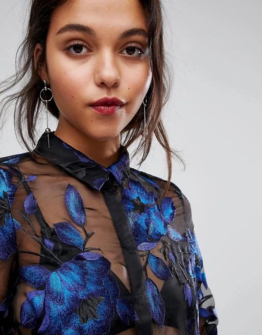 Y.A.S Floral Embroidered Sheer Blouse | ASOS US