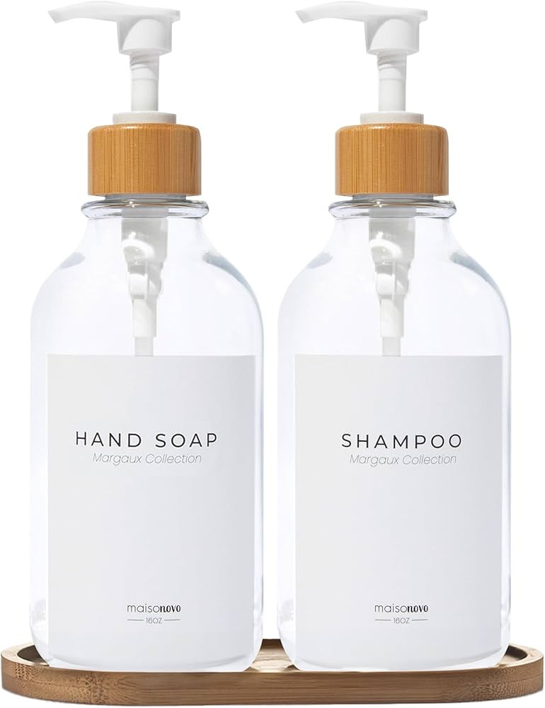 MaisoNovo Soap Dispenser 3-Piece Set | 16.9oz Clear Bottles with White Bamboo Pumps | Amazon (US)