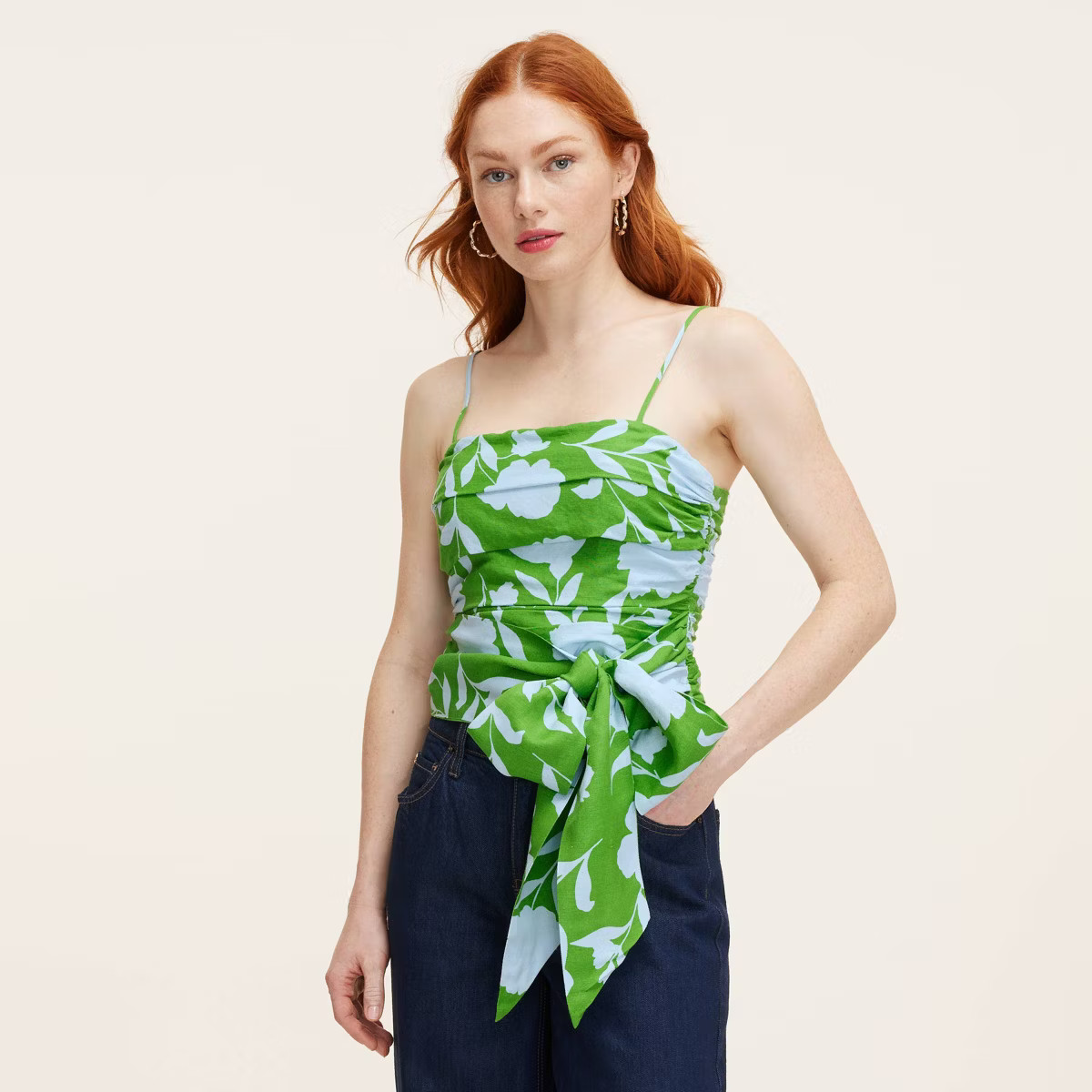 Women's Classic Rose Ruched Linen Tank Top - kate spade new york x Target Green/Blue | Target