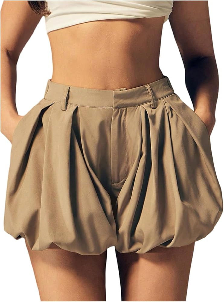 SOLY HUX Women's Y2k Bubble Shorts High Waisted Puffy Balloon Summer Mini Shorts with Pockets | Amazon (US)