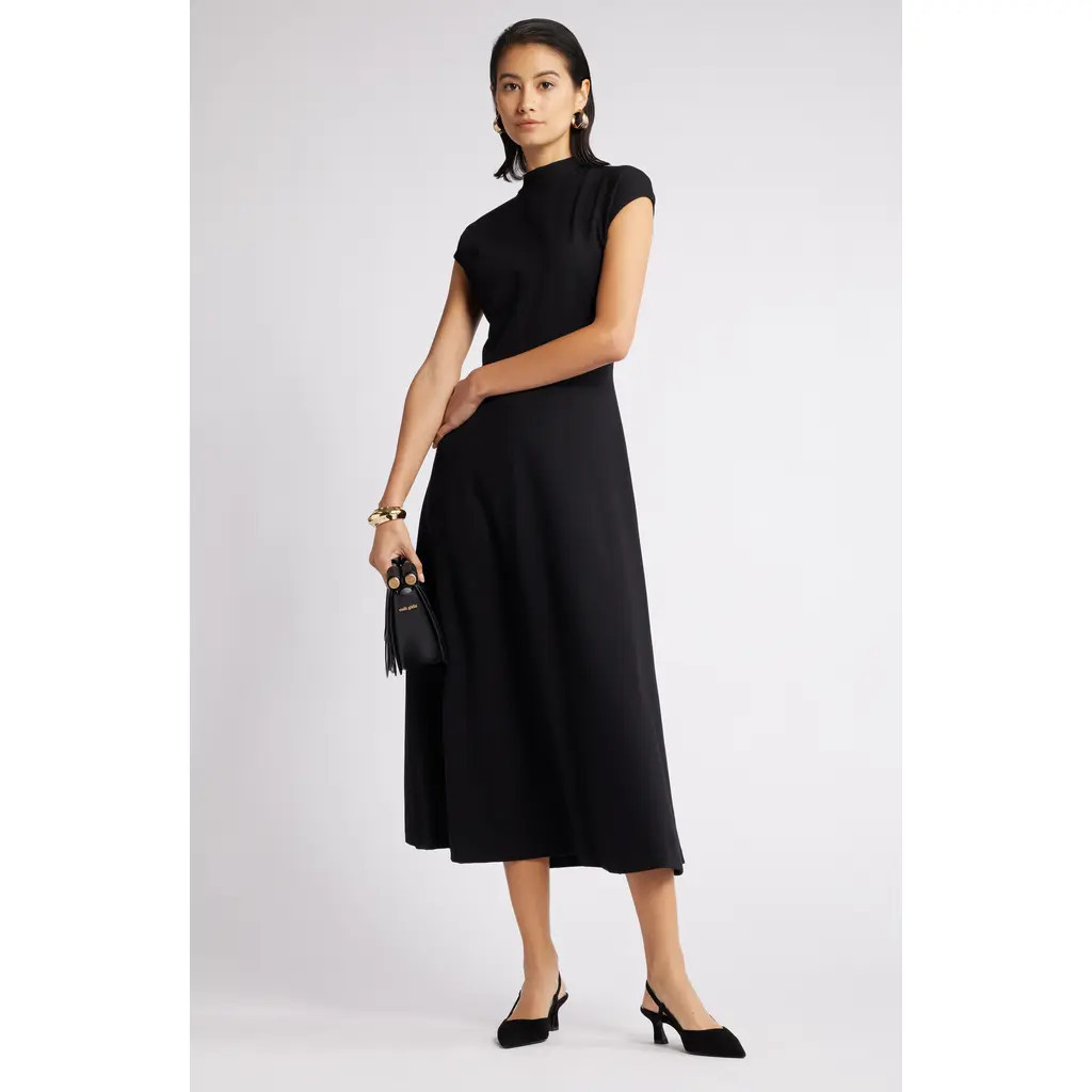 Nordstrom Mock Neck Ponte Midi Dress in Black at Nordstrom, Size X-Small | Nordstrom