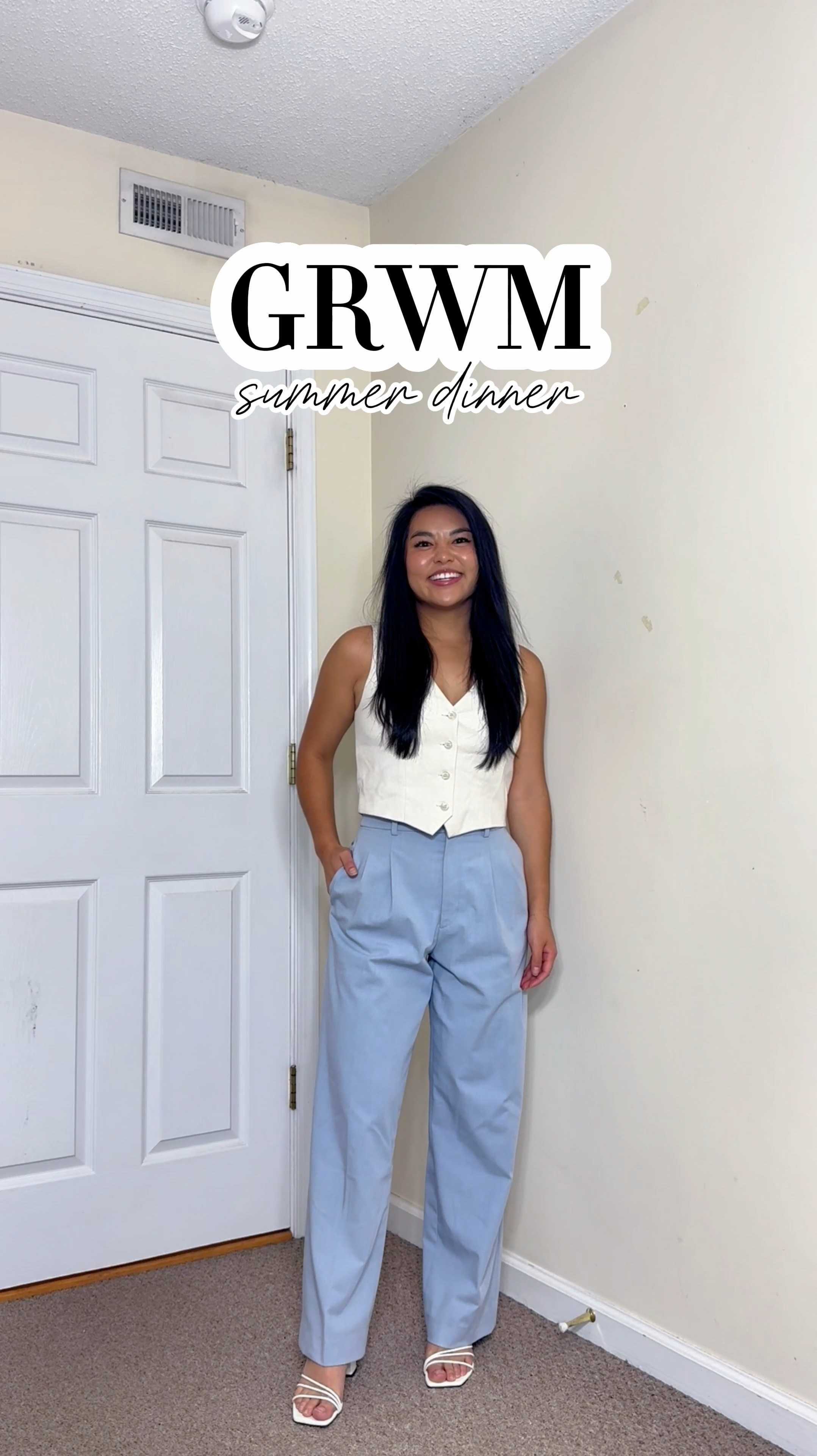 petite friendly outfit for summer - blue trousers from Uniqlo (linked similar) and vest from wayf (sized up 1 for oversized look) 

#LTKFindsUnder100 #LTKWorkwear #LTKVideo