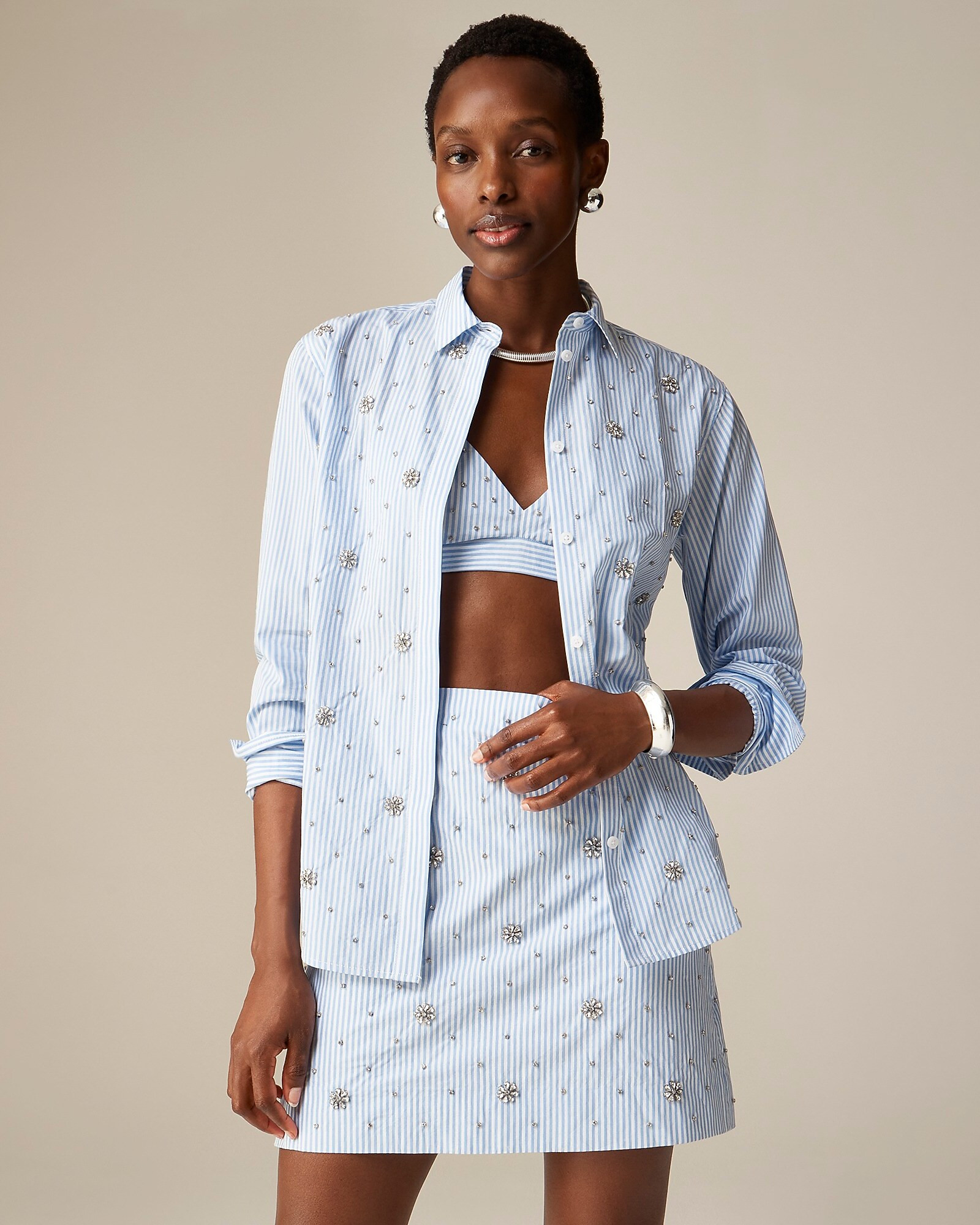 Collection garçon embellished shirt in blue pinstripe | J. Crew US